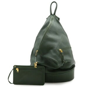 Loewe Anton Sling Backpack Green Calfskin Leather Silver Pouch